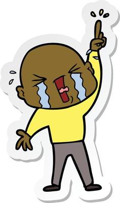 sticker of a cartoon crying bald man