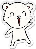 distressed sticker of a happy cartoon polar bear vector