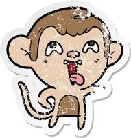 distressed sticker of a crazy cartoon monkey vector