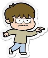 sticker of a annoyed cartoon boy vector