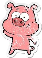 distressed sticker of a happy cartoon pig vector