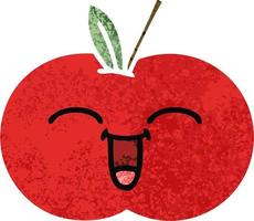 retro illustration style cartoon red apple vector