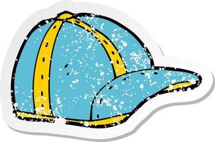 retro distressed sticker of a cartoon old school cap vector