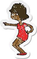 retro distressed sticker of a cartoon girl pointing vector