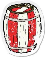 retro distressed sticker of a cartoon painted barrel vector