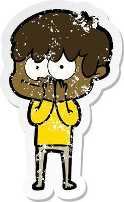 distressed sticker of a happy cartoon man