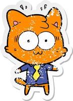 distressed sticker of a cartoon surprised cat vector