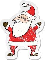 retro distressed sticker of a cartoon santa claus vector