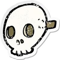 pegatina retro angustiada de una máscara de calavera de dibujos animados vector