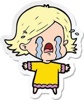 sticker of a cartoon woman crying vector