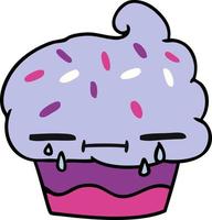 cartoon of a crying cupcake vector