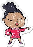 distressed sticker of a cartoon calm woman vector