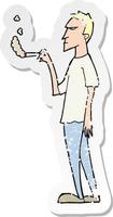 pegatina retro angustiada de un fumador molesto de dibujos animados vector