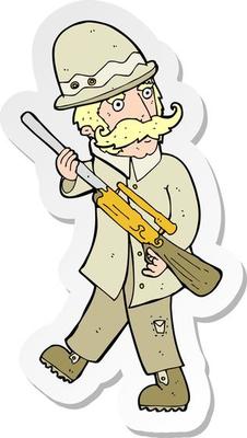 sticker of a cartoon big game hunter