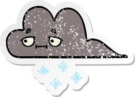 distressed sticker of a cute cartoon storm snow cloud vector