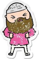 distressed sticker of a cartoon man with beard vector