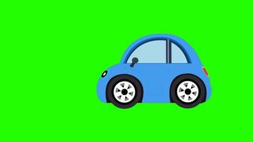 animazione dello schermo verde auto blu carino. rimuovi il colore verde e usa il tuo progetto. Lo schermo verde dell'automobile del fumetto 2d rimuove dalla chiave cromatica. video