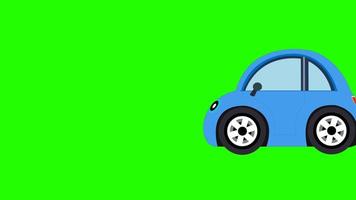 animação de tela verde de carro bonito azul. remova a cor verde e use seu projeto. a tela verde do carro dos desenhos animados 2d remove pela chave de croma. video