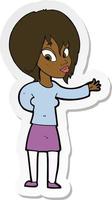 sticker of a cartoon woman making welcome gesture vector