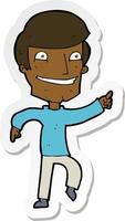 sticker of a cartoon happy man pointing vector