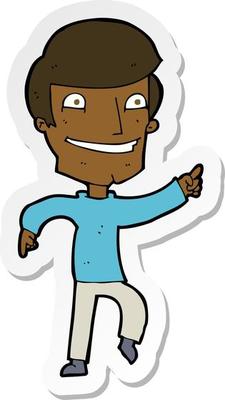 sticker of a cartoon happy man pointing