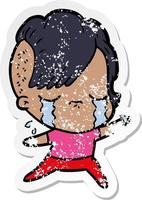 distressed sticker of a cartoon crying girl vector