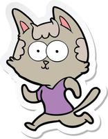 sticker of a happy cartoon cat jogging vector