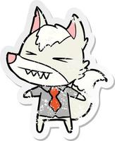 distressed sticker of a angry wolf boss cartoon vector