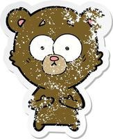 distressed sticker of a surprised bear cartoon vector