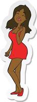 sticker of a cartoon pretty woman in cocktail dress vector