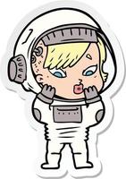 sticker of a cartoon astronaut woman vector