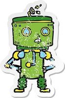 distressed sticker of a cartoon robot with hands on hips vector