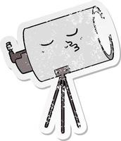 distressed sticker of a cartoon telescope with face vector