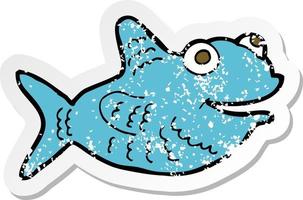 retro distressed sticker of a cartoon happy fish vector