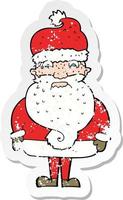 retro distressed sticker of a cartoon grumpy santa claus vector