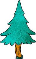 textured cartoon doodle of woodland pine trees vector