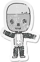 retro distressed sticker of a cartoon robot vector