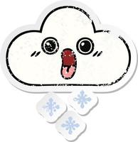 distressed sticker of a cute cartoon snow cloud vector