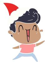 flat color illustration of a excited man wearing santa hat vector