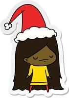 christmas sticker cartoon of kawaii girl vector