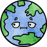 retro grunge texture cartoon planet earth vector