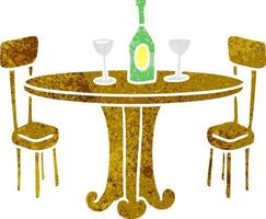 retro cartoon doodle dinner table and drinks vector