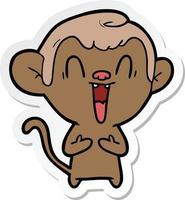 sticker of a cartoon laughing monkey vector