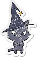 distressed sticker of a halloween cartoon cat vector