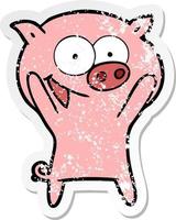 distressed sticker of a happy pig cartoon vector