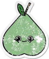 distressed sticker of a cute cartoon green pear vector