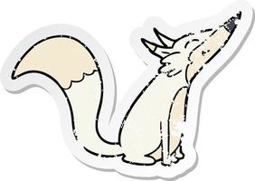 distressed sticker of a cartoon arctic fox vector