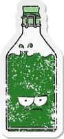distressed sticker of a cartoon old bottle vector