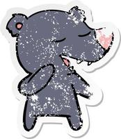 distressed sticker of a cartoon bear vector