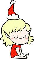 feliz ilustración de estilo cómic de una niña elfa con sombrero de santa vector
